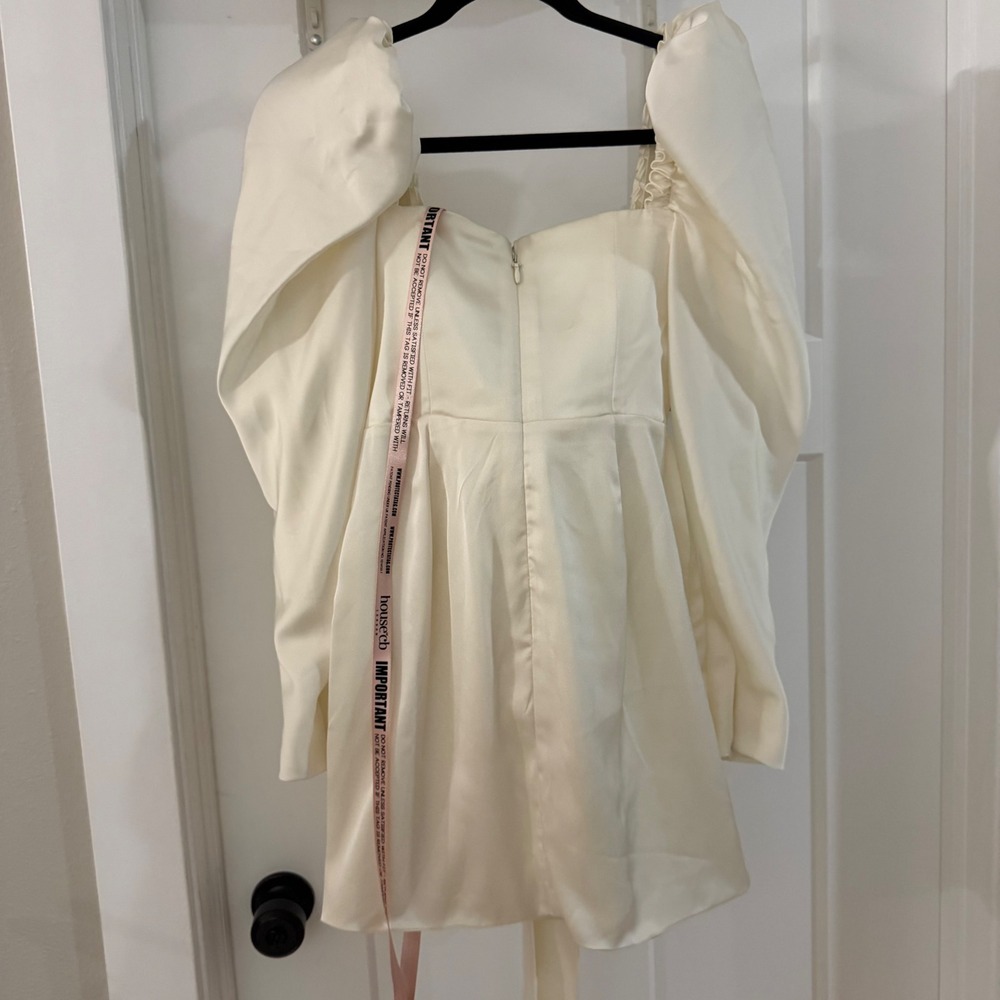 NWT House of CB‎ MAIA Ivory Satin Puff Sleeve Tie Front Mini Dress Bridal Small - Picture 5 of 7